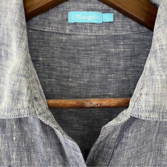 J. McLaughlin Britt Linen Point Collar Long Sleeve Blue Button Front Shirt Top L - Picture 3 of 16